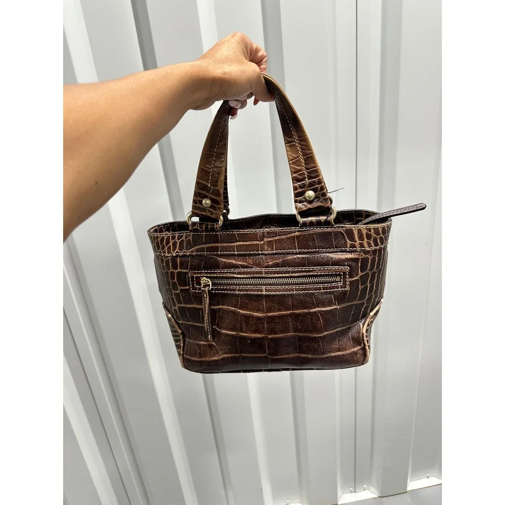 Dooney & Bourke Brown Croc Embossed Leather Small Satchel Bag J6277024
